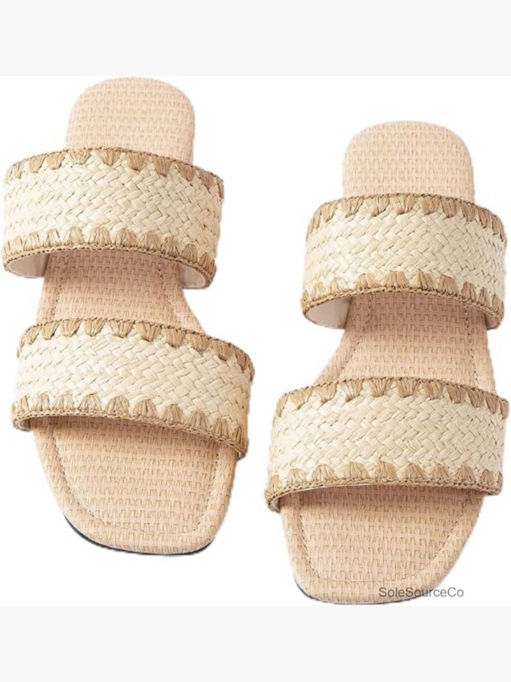 Raffia Braided Double Strap Slide Sandals Boho Vacation